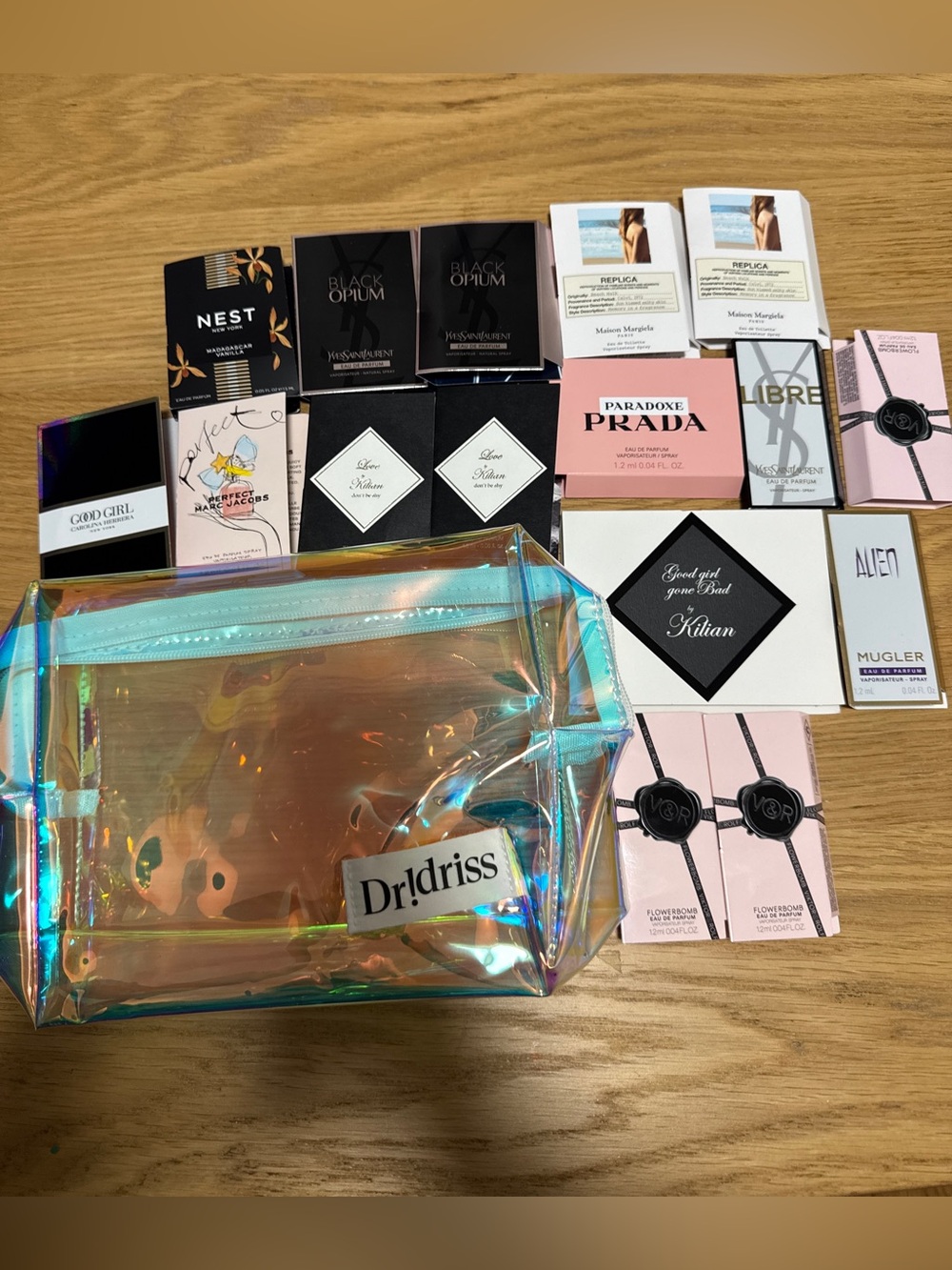 Holographic Clear Makeup Bag with luxury travel friendly fragrance
